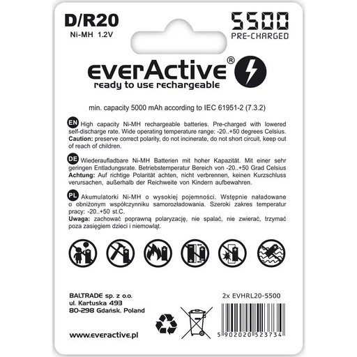 Акумулаторни батерии everActive R20/D Ni-MH 5500 mAh готови