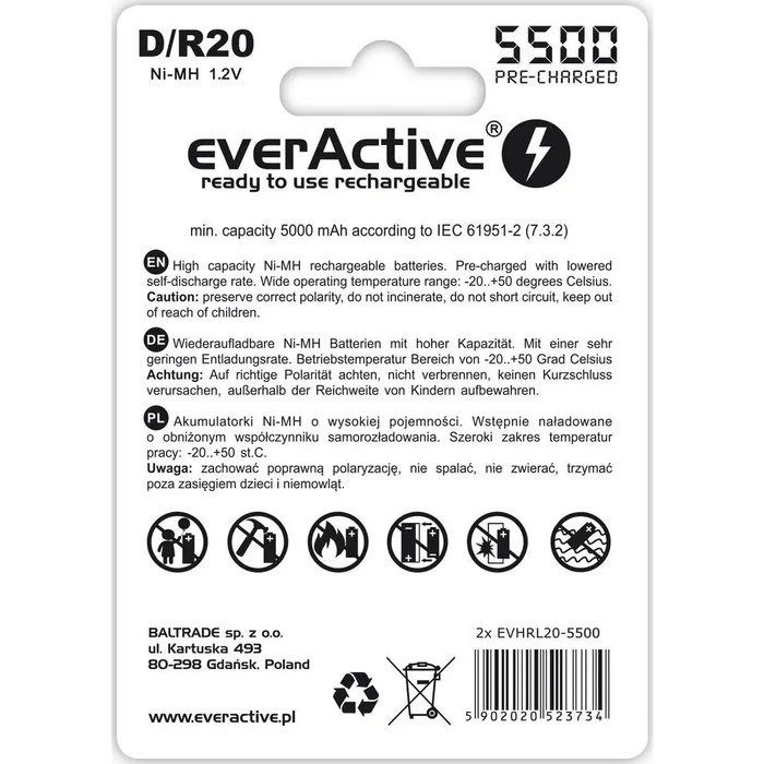 Акумулаторни батерии everActive R20/D Ni-MH 5500 mAh готови