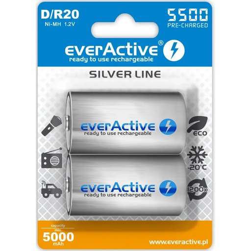 Акумулаторни батерии everActive R20/D Ni-MH 5500 mAh готови