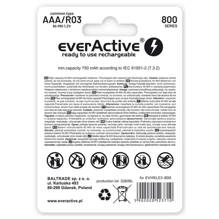 Акумулаторни батерии everActive Ni-MH R03 AAA 800 mAh