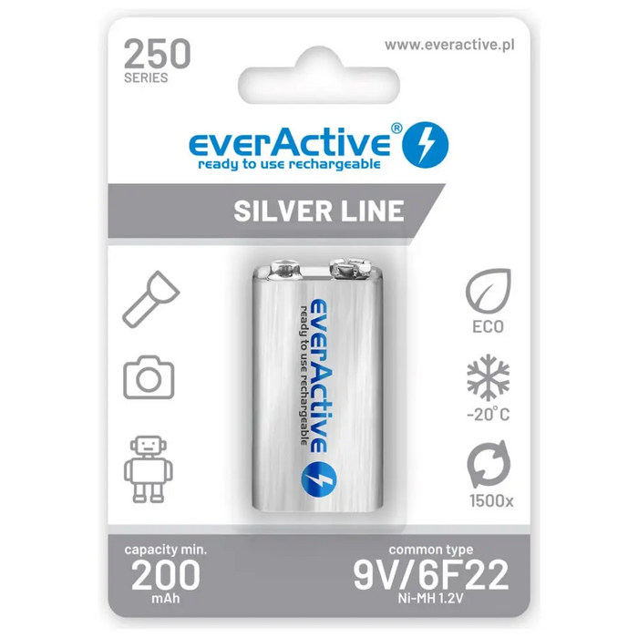Акумулаторни батерии everActive Ni-MH 6F22 9V 250 mAh