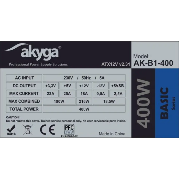 Akyga AK-B1-400 захранване 400 W 20 + 4 pin ATX ATX Green