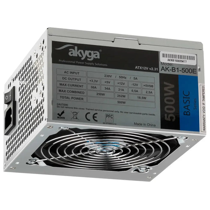 Akyga AK-B1-500E захранване 500 W 20 + 4 pin ATX ATX Сив