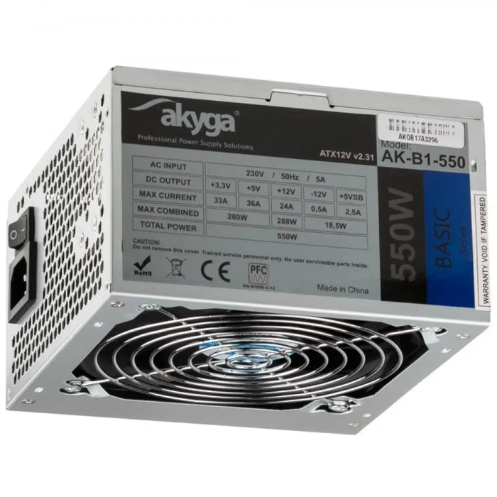 Akyga AK-B1-550 захранване 550 W 20 + 4 pin ATX ATX Сив