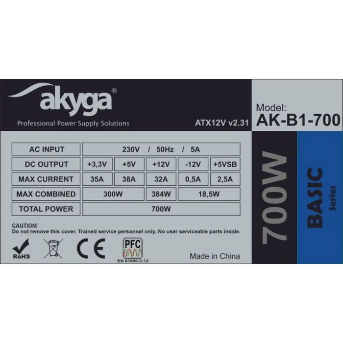 Akyga AK-B1-700 захранване 700 W 20 + 4 pin ATX ATX Сив