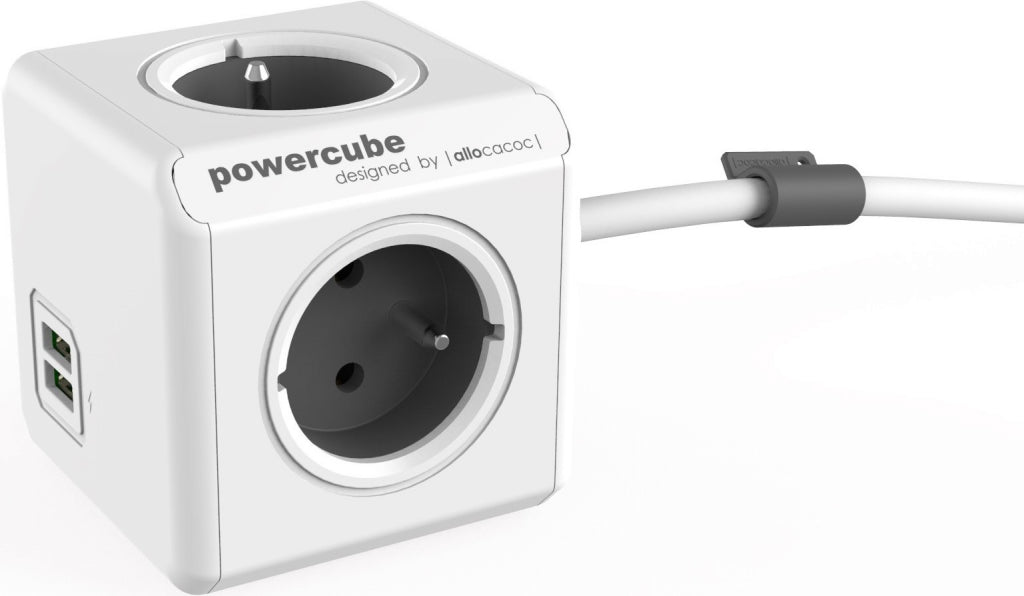 Разклонител Allocacoc PowerCube 1402GY 1.5m 4 гнезда 2 USB