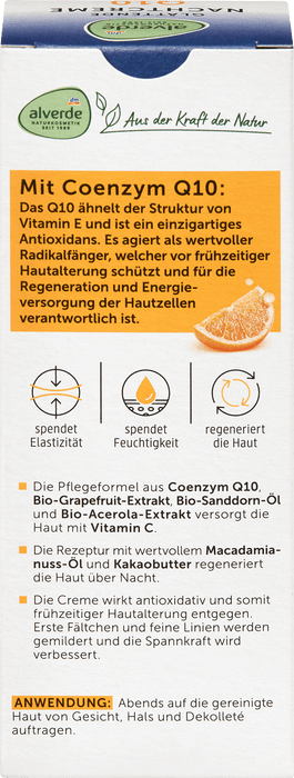 Изглаждащ нощен крем Q10 с био-грейпфрут, 50 ml