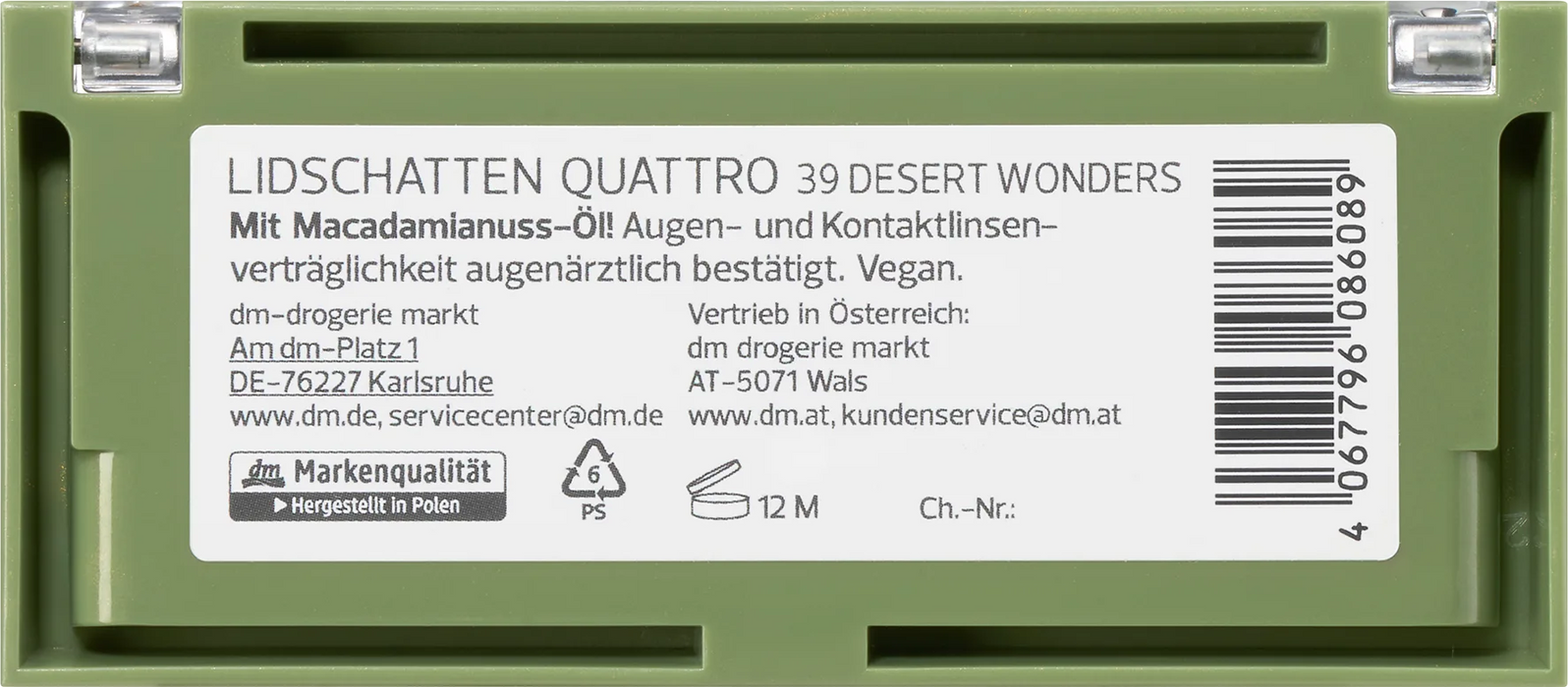 Палитра сенки за очи Quattro 39 Desert Wonders, 1 бр., 4,4 g