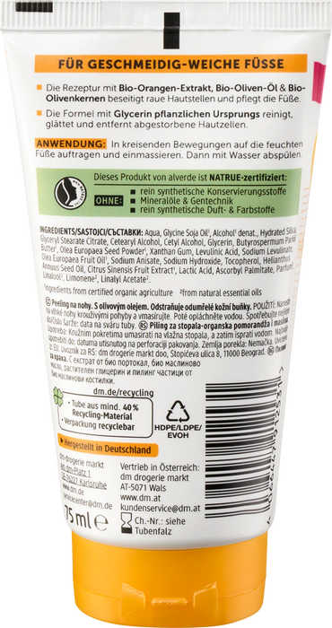 Пилинг за крака с био портокал и био маслинови костилки, 75 ml