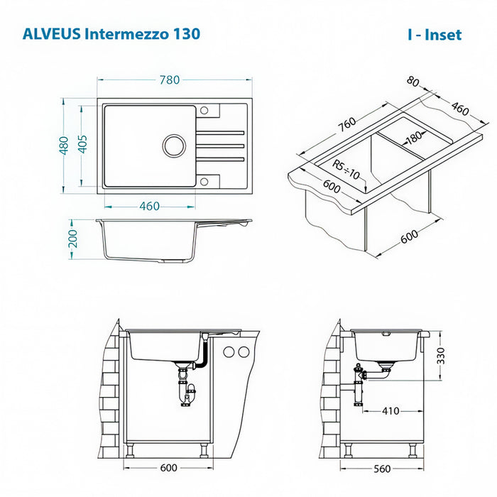 КУХНЕНСКА МИВКА ALVEUS INTERMEZZO 130 ЧЕРНА