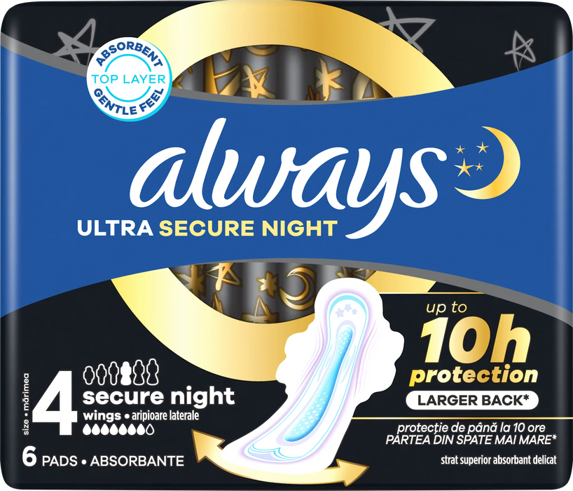 Дамски превръзки Ultra Secure Night, размер 4, 6 бр