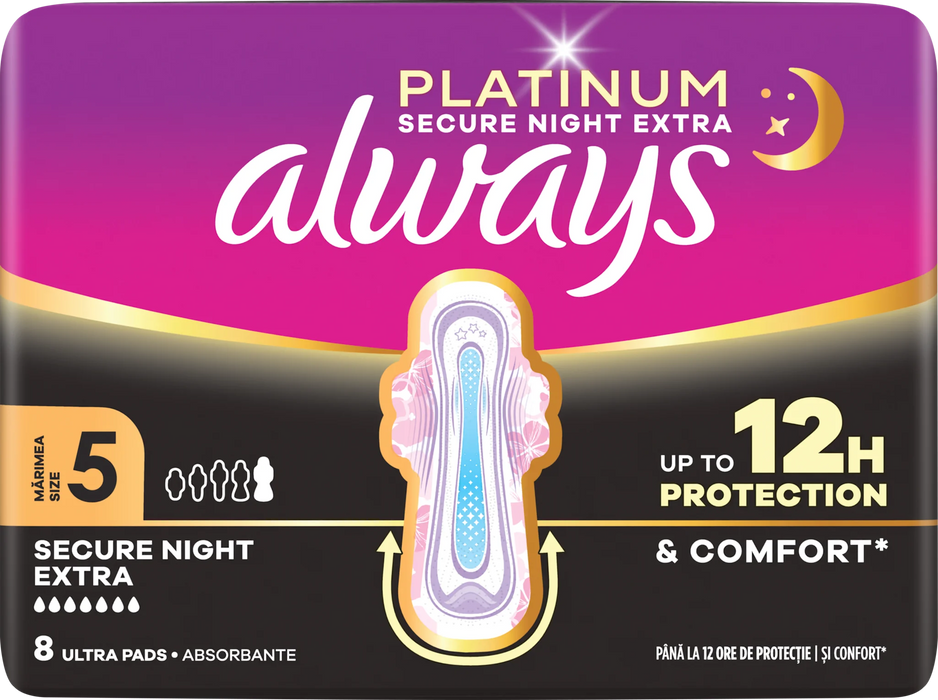 Превръзки с крилца Secure Night Extra, размер 5, 8 бр