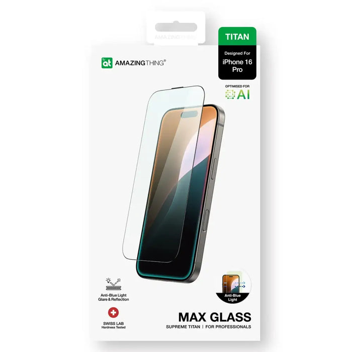 AmazingThing Titan Max закалено стъкло за iPhone 16 Pro