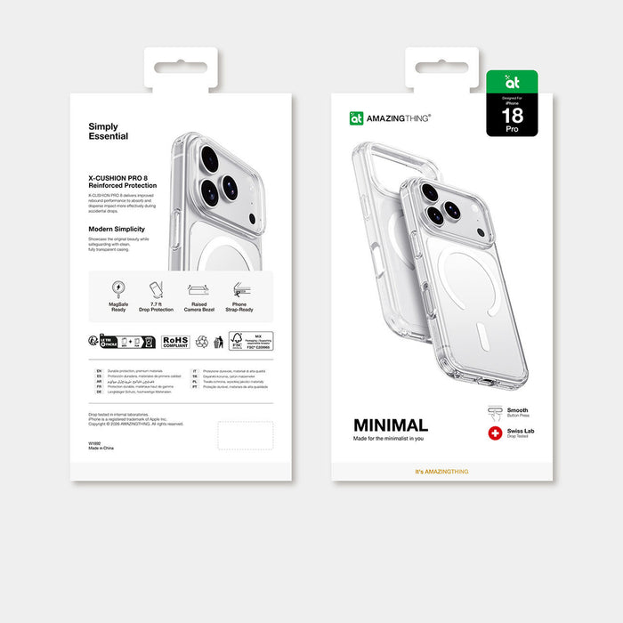 Калъф AmazingThing Minimal Mag Drop Protect с 3 лещи за iPhone 18 Pro с монтаж за връзка, съвместим с MagSafe - прозрачен
