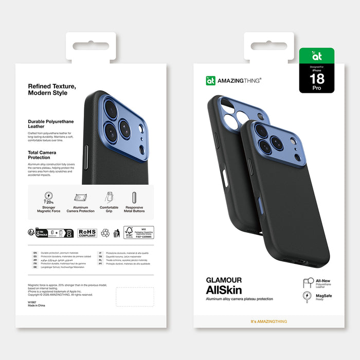Кейс AmazingThing Glamour AllSkin за iPhone 18 Pro с капак за камера, съвместим с MagSafe - син