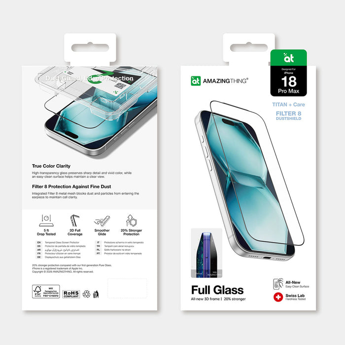 AmazingThing Titan +Care Full Glass закалено стъкло за iPhone 18 Pro Max с монтажна рамка