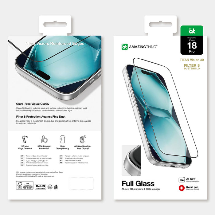 AmazingThing Titan Vision 30 - закалено стъкло за iPhone 18 Pro