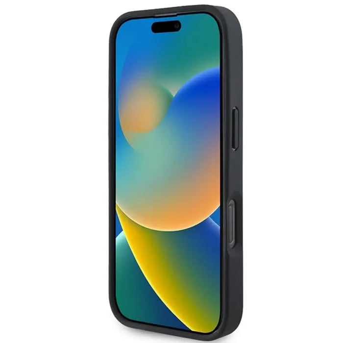 AMG кожен калъф с вдлъбнати линии с черно лого за iPhone 16