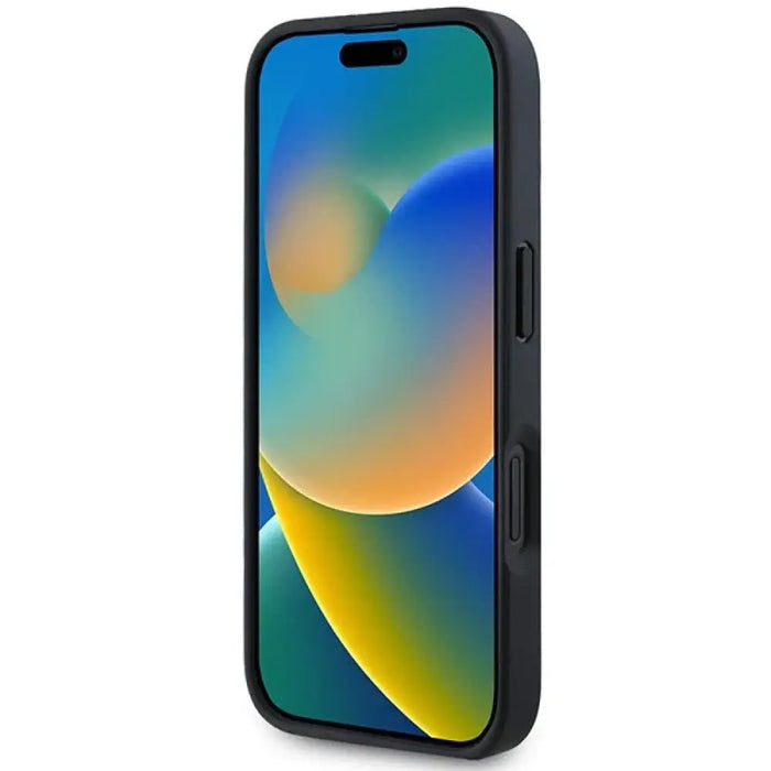 AMG кожен калъф с вдлъбнати линии с черно лого за iPhone 16