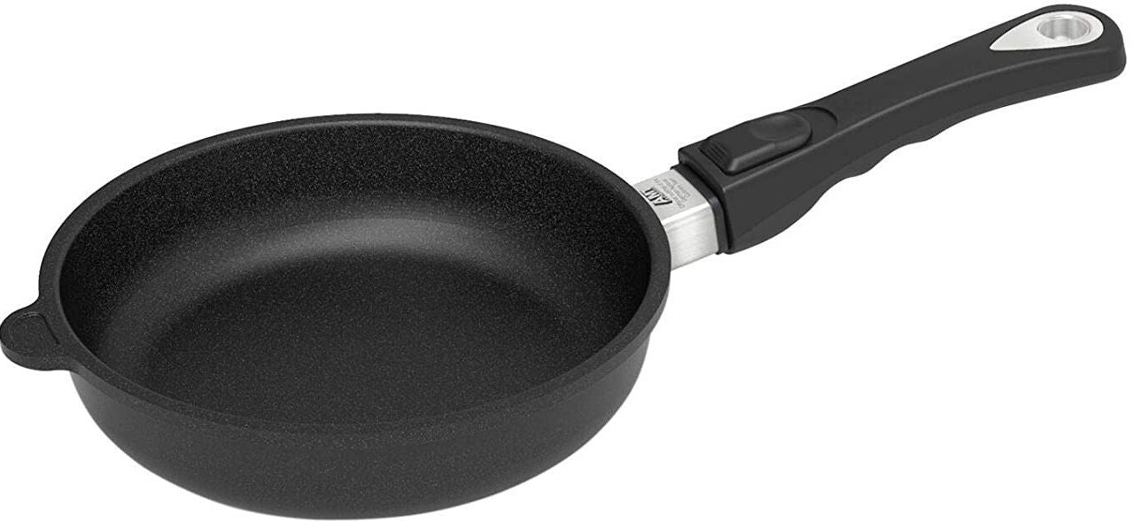 Плитък тиган с мобилна дръжка AMT - Gastroguss, 20 cm, черен