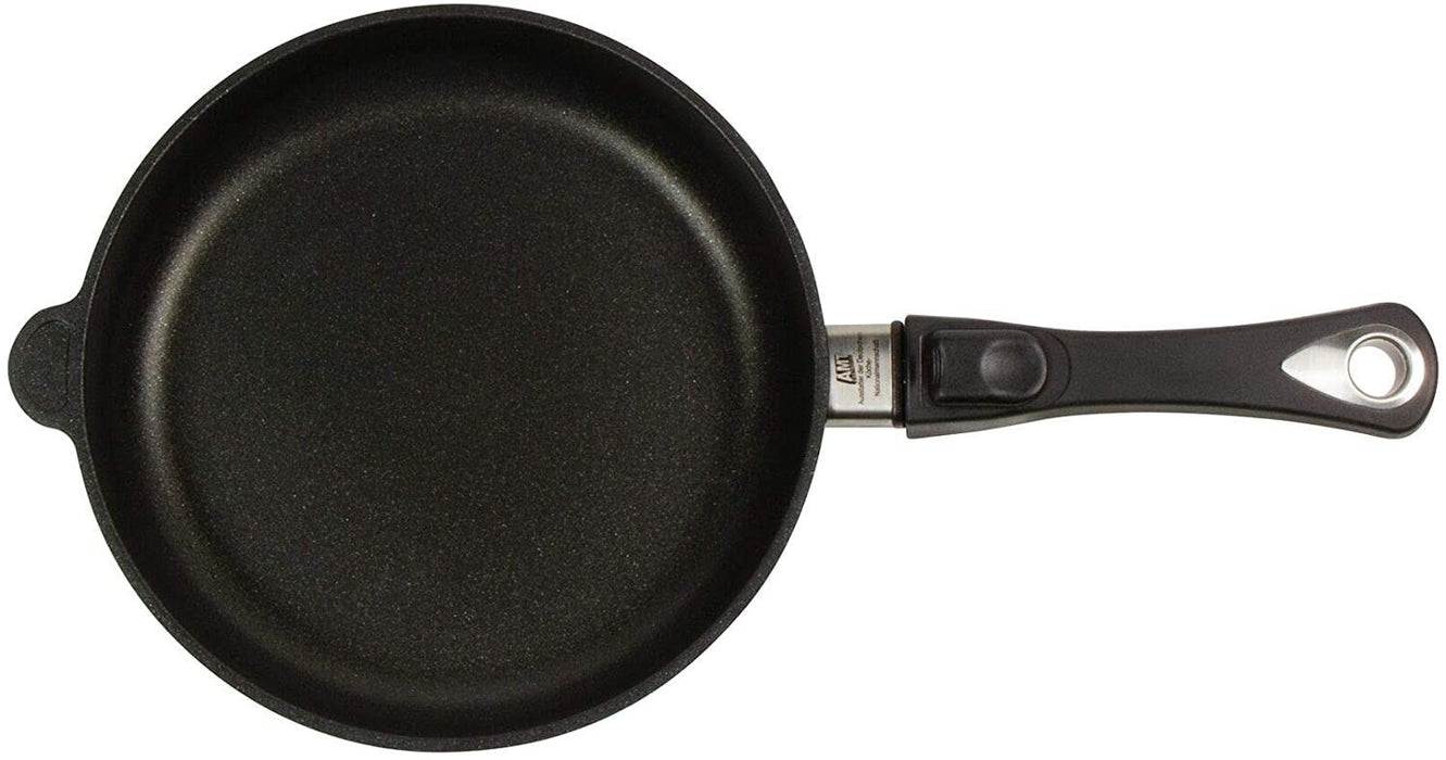 Плитък тиган с мобилна дръжка AMT - Gastroguss, 20 cm, черен
