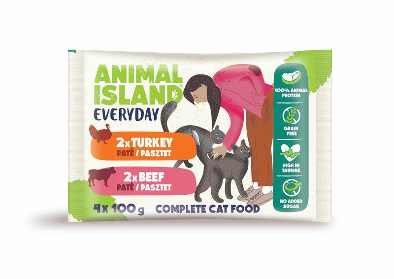 ANIMAL ISLAND Пастет с говеждо / пуешко - мокра храна за котки - 4x100 г