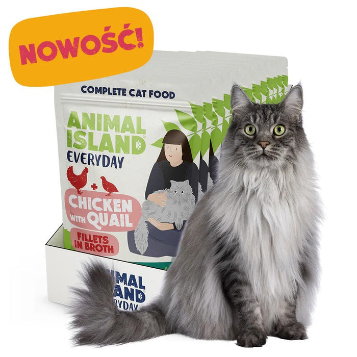 ANIMAL ISLAND Пилешки филенца с пъдпъдък в бульон - мокра храна за котки - 12x85 г