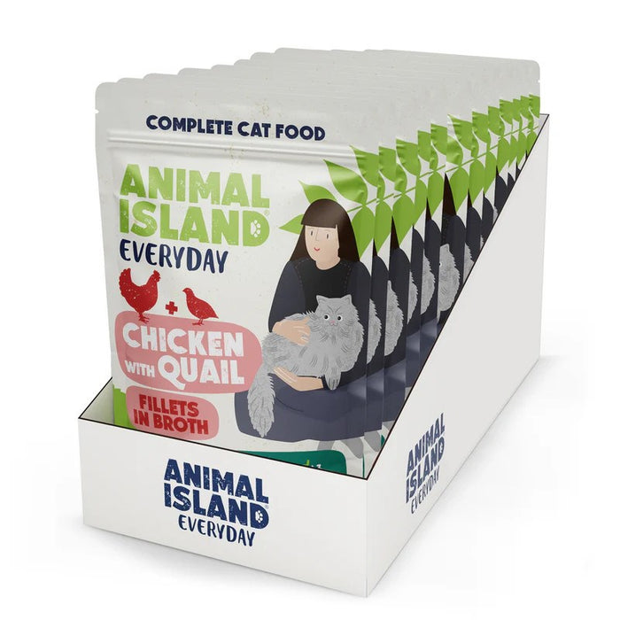 ANIMAL ISLAND Пилешки филенца с пъдпъдък в бульон - мокра храна за котки - 12x85 г