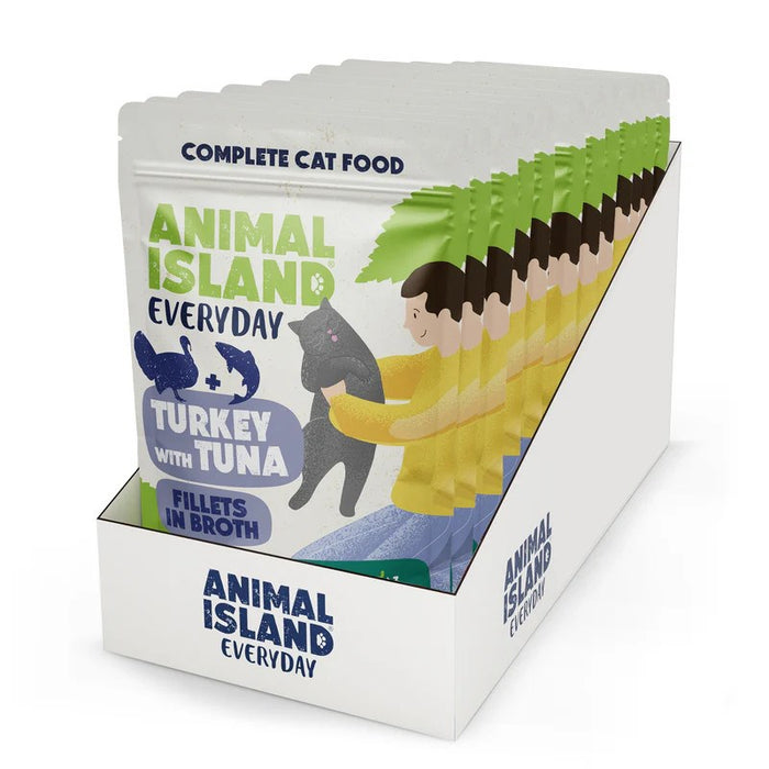 ANIMAL ISLAND Пуешко с филе от риба тон в бульон - мокра храна за котки - 12x85 г