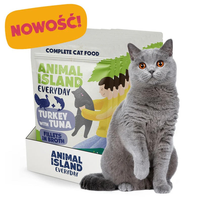 ANIMAL ISLAND Пуешко с филе от риба тон в бульон - мокра храна за котки - 12x85 г