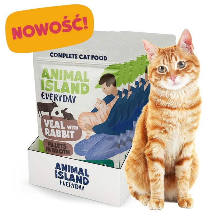 ANIMAL ISLAND Телешко с филенца от заек в бульон - мокра храна за котки - 12x85 г