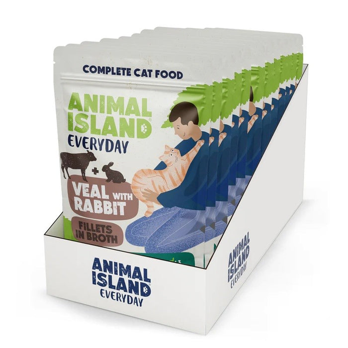 ANIMAL ISLAND Телешко с филенца от заек в бульон - мокра храна за котки - 12x85 г