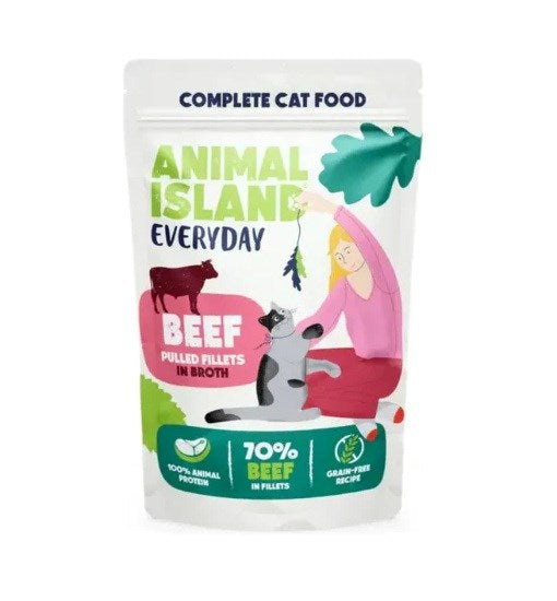 ANIMAL ISLAND Телешко в бульон - мокра храна за котки - 40x85 г