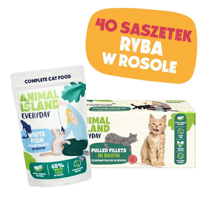ANIMAL ISLAND Бяла риба в бульон - мокра храна за котки - 40x85 г