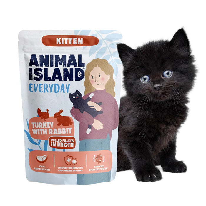 ANIMAL ISLAND Everyday Kitten Пуйка със заешко в бульон - мокра котешка храна - 85 г