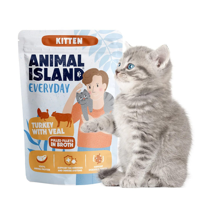 ANIMAL ISLAND Everyday Kitten Пуешко с телешко в бульон - мокра котешка храна - 85 г
