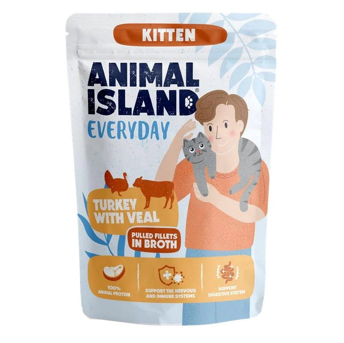 ANIMAL ISLAND Everyday Kitten Пуешко с телешко в бульон - мокра котешка храна - 85 г