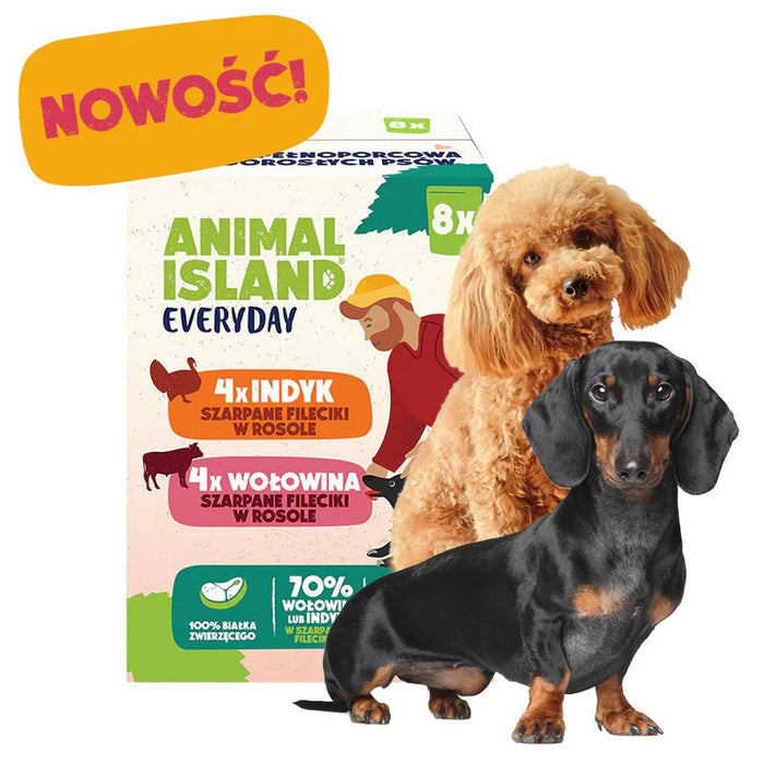 ANIMAL ISLAND Пуешки / Телешки филета в бульон - мокра храна за кучета - 8x150 г