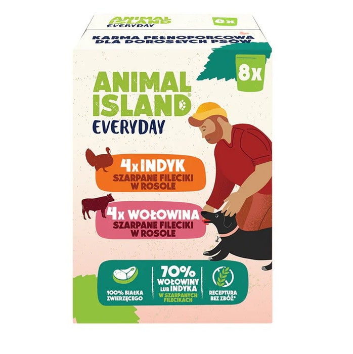 ANIMAL ISLAND Пуешки / Телешки филета в бульон - мокра храна за кучета - 8x150 г