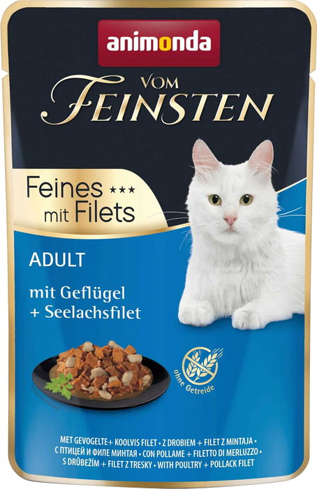 Пауч за котки с птиче месо и филе от треска, 85 g