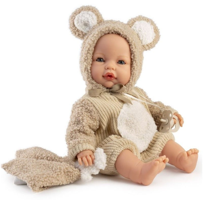 Кукла бебе Antonio Juan - Bimba, плачеща, с костюм на мече, 37 cm