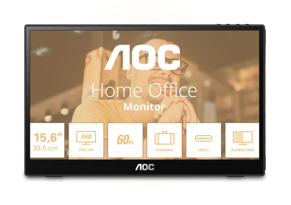 AOC 16T3EA, 15.6" IPS WLED, 1920x1080@60Hz, 4ms GtG, 250cd m/2, 700:1, 50M:1 DCR, USB-C 3.2x1