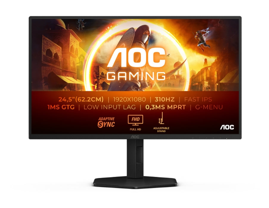 AOC 25G4SXU, 24.5" Fast IPS WLED, 1920x1080@300Hz/310Hz, 1ms GtG, 0.3ms MPRT, 1000:1, 80M:1 DCR, Адаптивна синхронизация, FlickerFree, Low Blue Light, Tilt, Height Adjust, Pivot, Swivel, 2xHDMI, DP, USB хъб