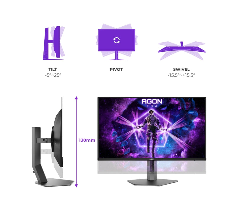 AOC AG326UZD2, 31.5" QD-OLED, 3840x2160@240Hz, 0.03ms GtG, 250cd m/2 (SDR), 1000cd m/2 (HDR), 1.500.000:1, 80M:1, Adaptive Sync, FlickerFree, LowBlue режим, 8Wx2, Наклон, Регулиране на височината, Завъртане, Въртене, 2xHDMI, DP, USB хъб, KVM