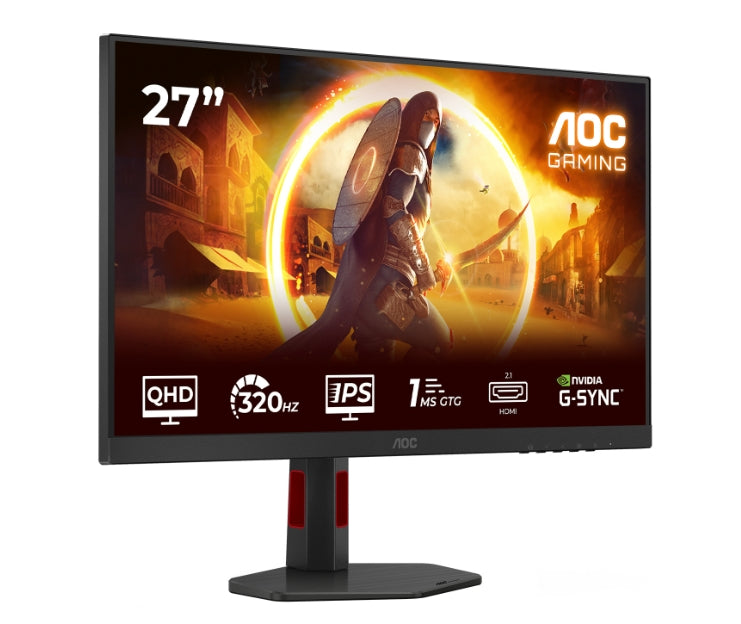 AOC Q27G4SRU, 27" Fast IPS WLED, 2560x1440@320Hz, 1ms GtG, 0.3ms MPRT, 450cd m2, 1000:1, Adaptive Sync, FlickerFree, Low Blue Light, 2Wx2, Наклон, Регулиране на височината, Завъртане, Въртене, 2xHDMI, DP, USB хъб