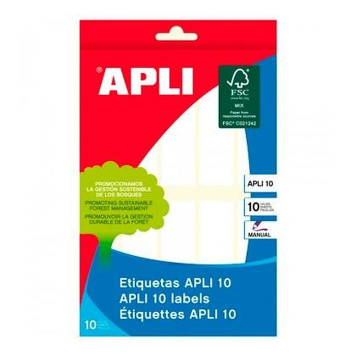 Стикери Apli Бял хартия 10 Листи 20 x 75 mm (10 броя)