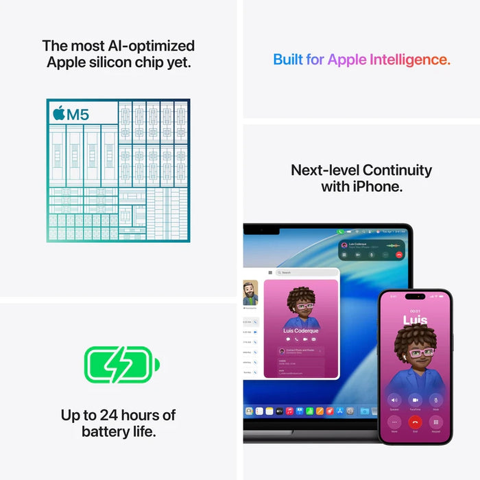 Apple 14-инчов MacBook Pro: Чип Apple M5 с 10-ядрен процесор и 10-ядрен графичен процесор, 24GB, 1TB SSD - сребрист