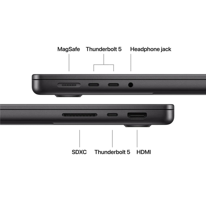 Apple 14-инчов MacBook Pro: Apple M5 Pro чип с 15-ядрен процесор и 16-ядрен графичен процесор, 24GB, 1TB SSD - космическо черно