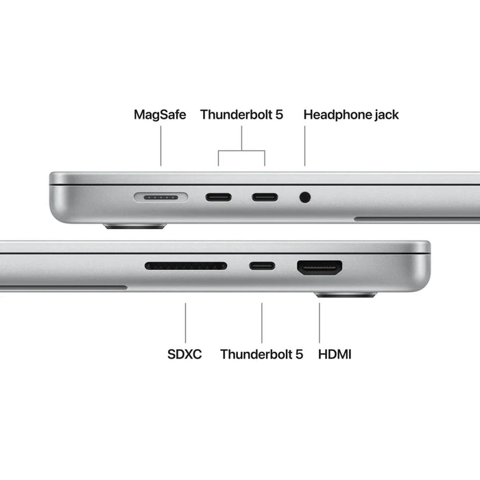 Apple 16-инчов MacBook Pro: Чип Apple M5 Max с 18-ядрен процесор и 40-ядрен графичен процесор, 48GB, 2TB SSD - сребрист