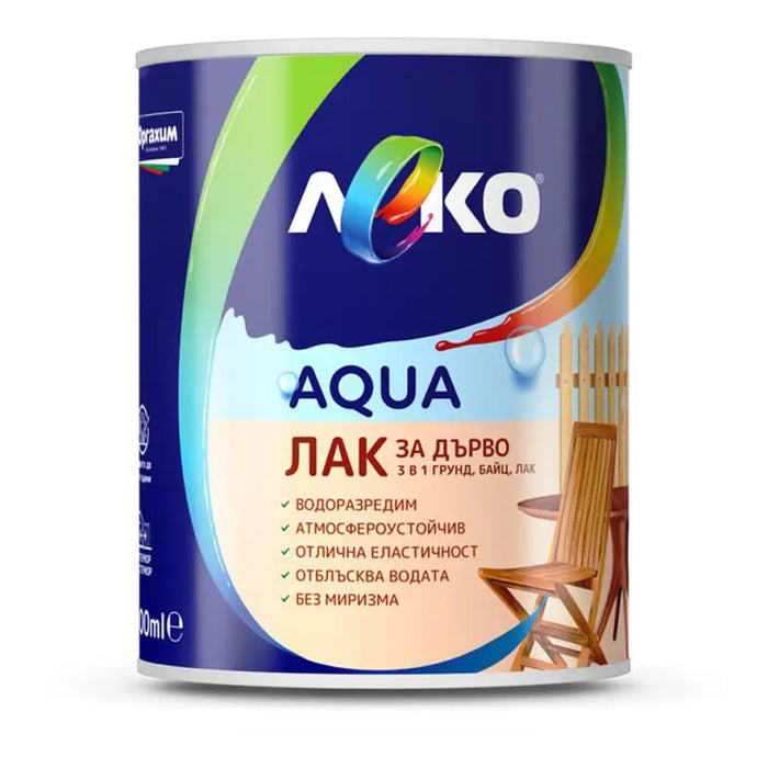 АQUA ЛАК ЗА ДЪРВО 3 В 1 600 ML ОРЕХ LEKO